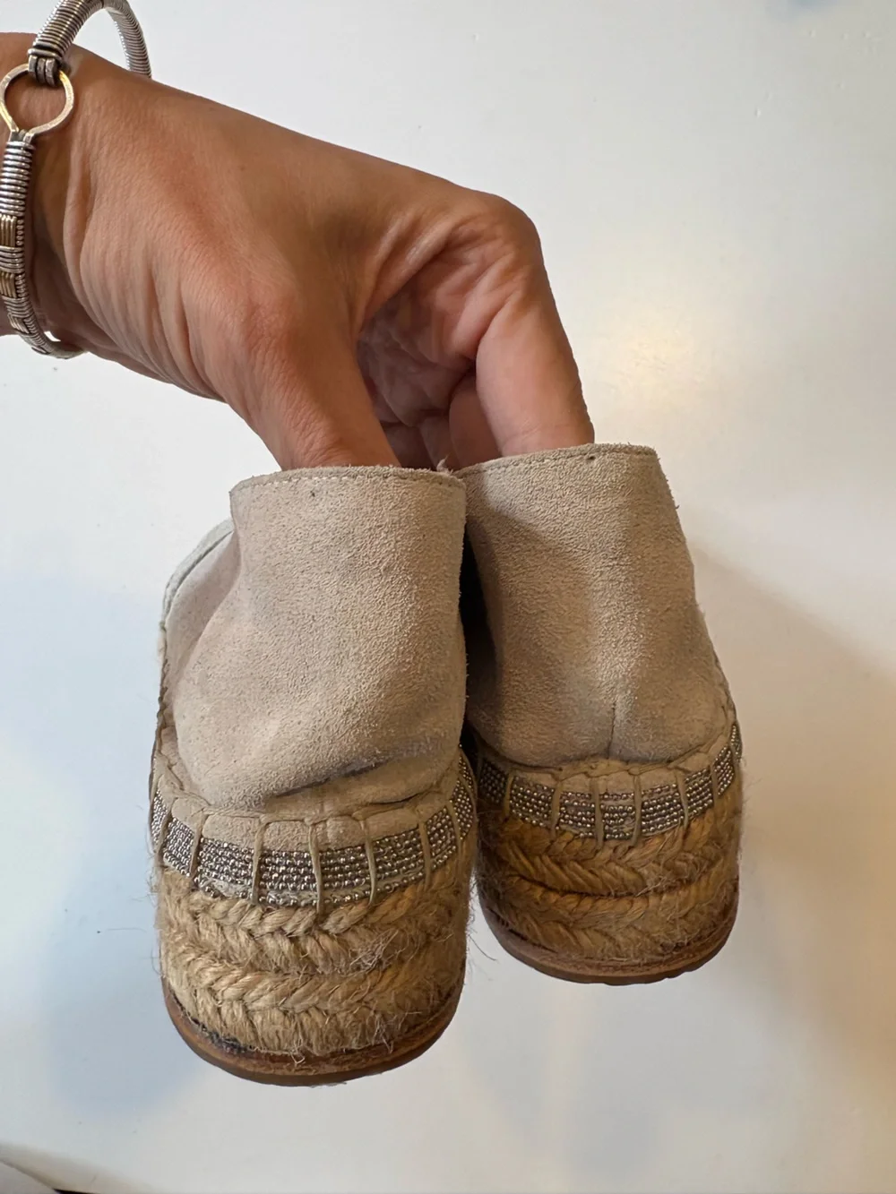 Brunello Cucinelli || Platform Suede‎ Espadrilles Beaded in Dove Beige Tan 37